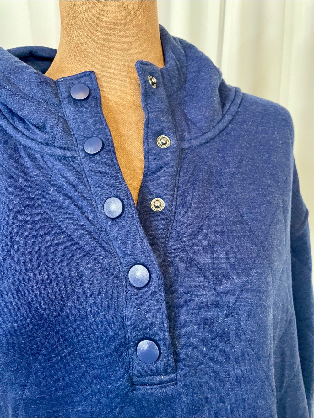 Lands' End Quilted Hooded Snap-Placket Pullover - Navy - Picture 3 of 5